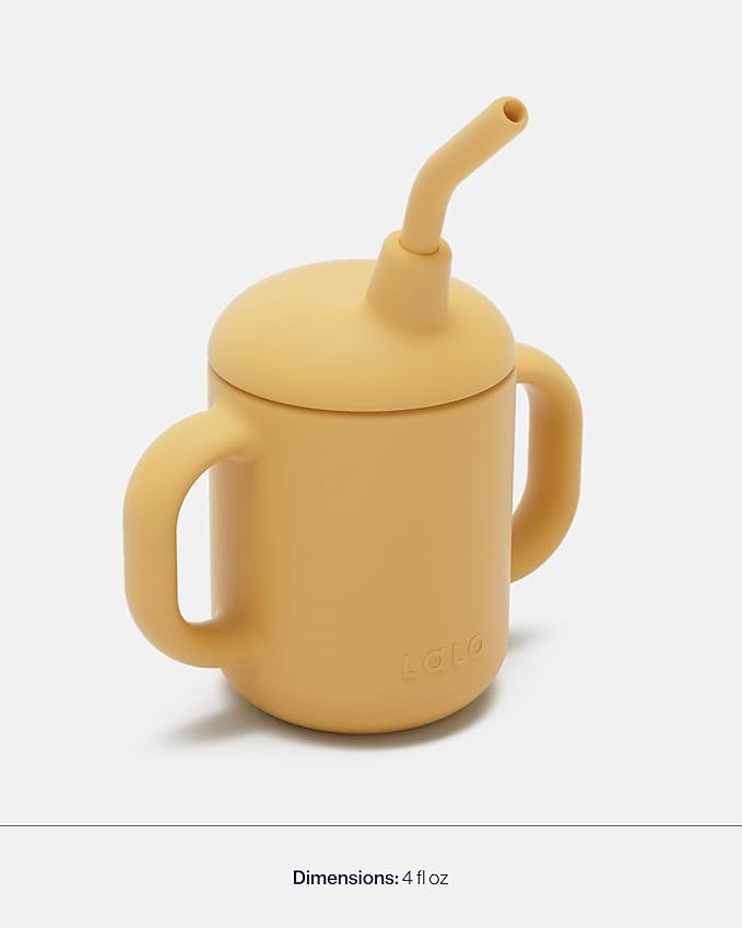 Lalo Little Cup 2-Pack, Non-Toxic Silicone Straw Cup with Handles - Baby and Toddler Sippy Cup - Mini Cup and Straw Training System, 4oz, Honey