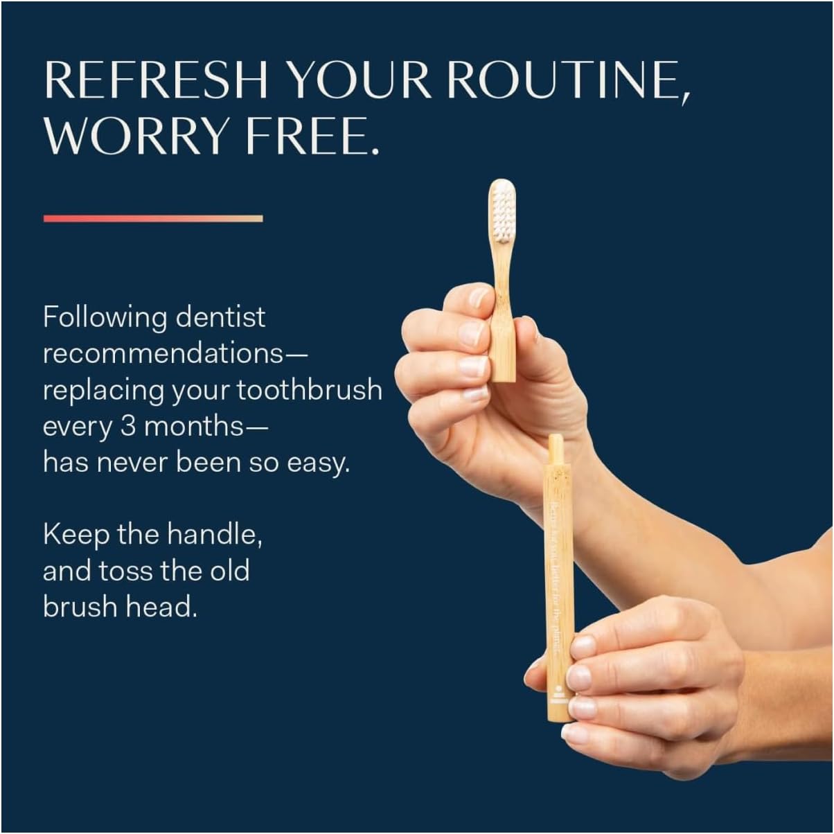 Better & Better Natural Bamboo Toothbrush | Soft Bristles | 100% Plant-Based | Reusable Handle and Replaceable Brush Head | Eco-Friendly, Zero Plastic | Adult Size, Blue