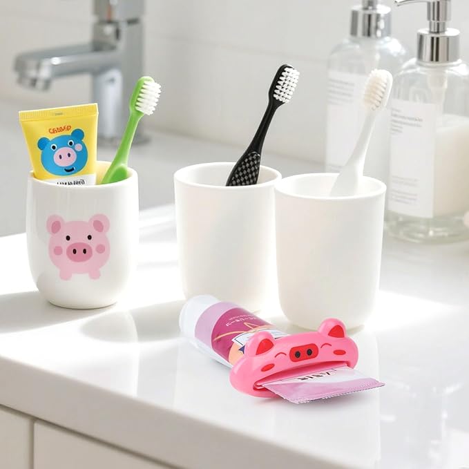LOVEINUSA Cute Toothpaste Dispenser for Kids, 4PCS Cartoon Animal Tooth Paste Tube Squeezer Roller for Kid Toothpaste Facial Cleanser Creams