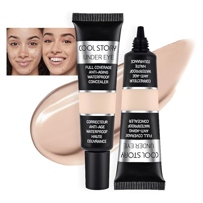 Kaely 2Pcs Under Eye Concealer for Older Women, Color Correcting Full Coverage Concealer for Dark Circles, Puffiness, Redness, Corrector de ojeras, Waterproof Anti Aging, Natural Matte Finish, light W