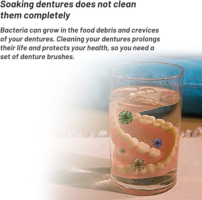 Denture Brush 4 Pack,Double Sided Denture Toothbrushes, Multi-Layered Bristles & Ergonomic Rubber Anti-Slip Handle Denture Brush Toothbrush, for Denture Cleaning Care