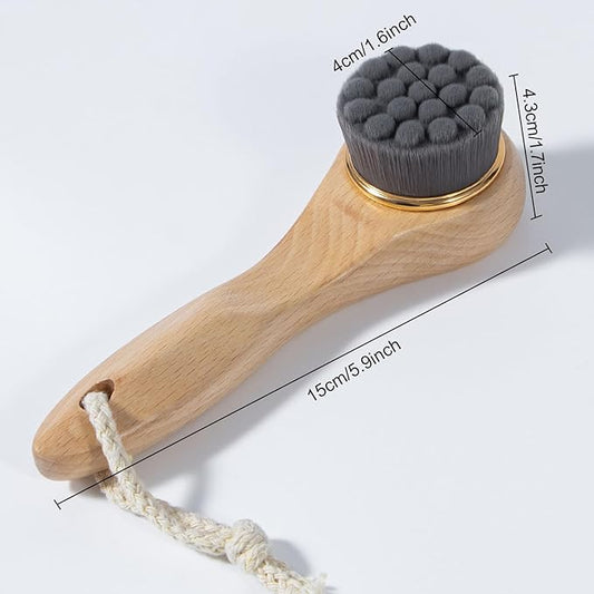 2 Pcs Face Scrubber with Wooden Handle, Facial Cleansing Brushes Face Wash Brush for Deep Pore Cleansing and Exfoliating, Ultra Soft Bristles Manual Dry Brush for Face Care