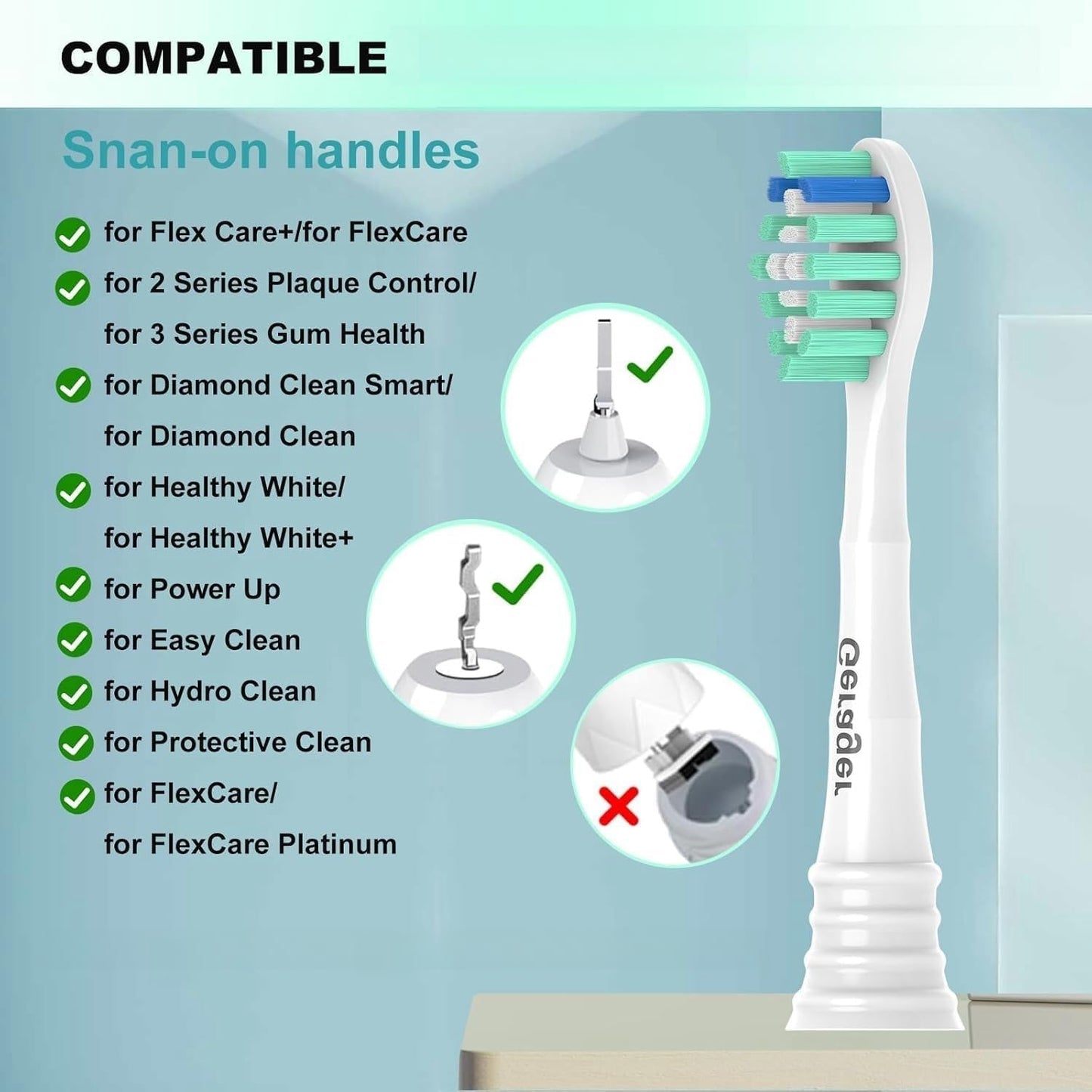 Replacement Heads Compatible with Philips Sonicare Toothbrush C1 C2 C3 A3 W3 G2 G3 4100 5100 6100 1100 2100 3100, Toothbrush Heads Brush Head, 12 Black