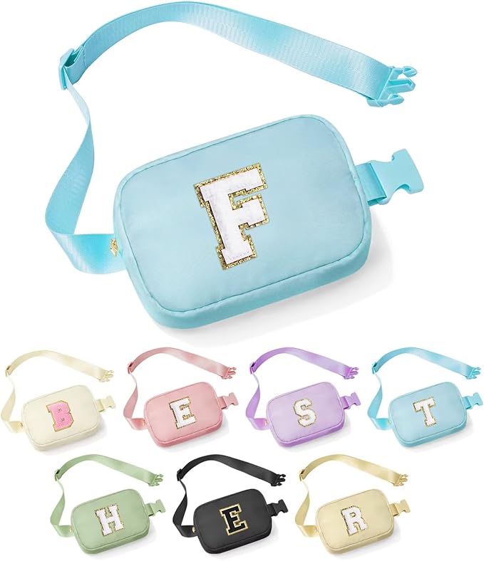 YOOLIFE Birthday Gifts for 4 5 6 7 8 9 10 11 12 13 14 Year Old Girls - Initial Fanny Pack Belt Bag Purse for Girls Teens Daughter Sister Niece, Personalized Trendy Stuff for Teen Girl Kids | Blue F