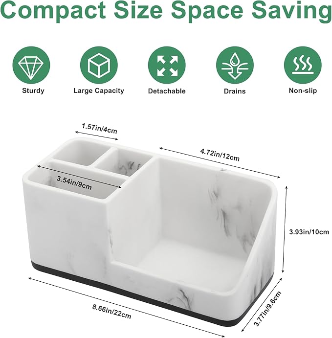 Marble Bathroom Counter Organizer, Kids Electric Toothbrush and Toothpaste Holders for Bathroom Organizers and Storage (Marble)