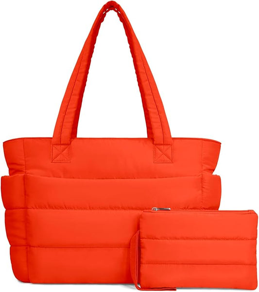 TOPDesign Puffer Tote Bag for Women, Lightweight Puffy Handbag with Compartments, Quilted Shoulder Bag for Work, Travel, Gym