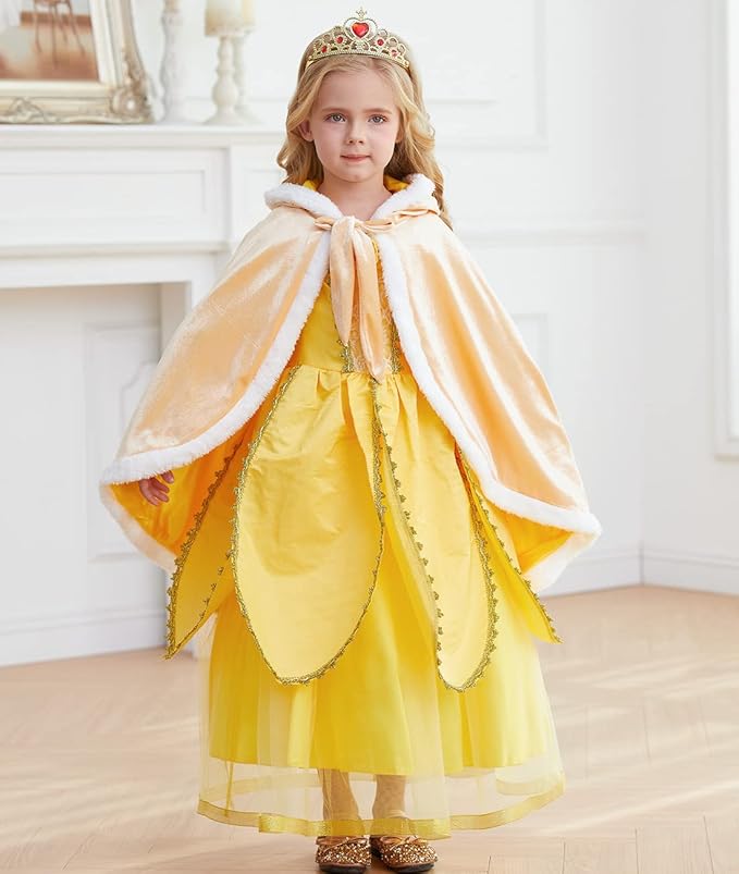 Princess Cloak with Hood Girls Cape Kid Toddler Costume Dress up for Halloween Christmas Carnival Cosplay