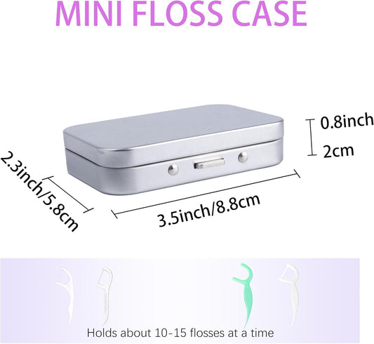 2Pack Dental Floss Portable Case,Refillable Portable Floss Pick Holder Container with Mirror,Small Floss Dispenser for Travel, Dates,Dinners and Hotels(Silver)