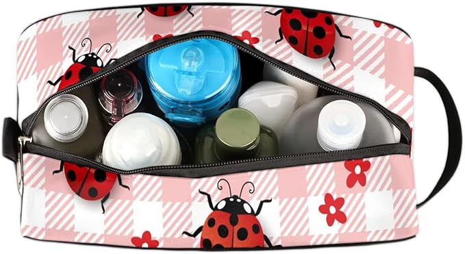 Kids Toiletry Bag for Boys Girls,Cute Ladybugs Travel Hanging Wash Bag Small Makeup Organizer Cosmetic Bag for Women Traveling Toiletries with Handle