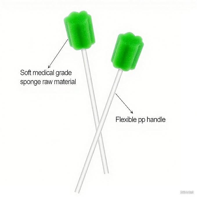 100Pcs Disposable Mouth Sponge Swabs Elderly Kids Adults Tooth Mouth Cleaning Individually Wrapped (Green)