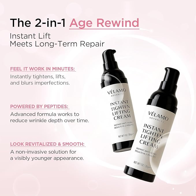 VELAMO ADVANCED Instant Eye & Face Lift Cream: Rapid Under Eye Bags Wrinkles Smile Lines Forehead Lines Remover - Temporary Firming & Tightening Treatment in 2 Minutes 1 OZ/30g