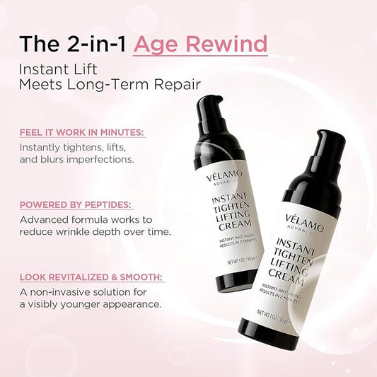 VELAMO ADVANCED Instant Eye & Face Lift Cream: Rapid Under Eye Bags Wrinkles Smile Lines Forehead Lines Remover - Temporary Firming & Tightening Treatment in 2 Minutes 1 OZ/30g