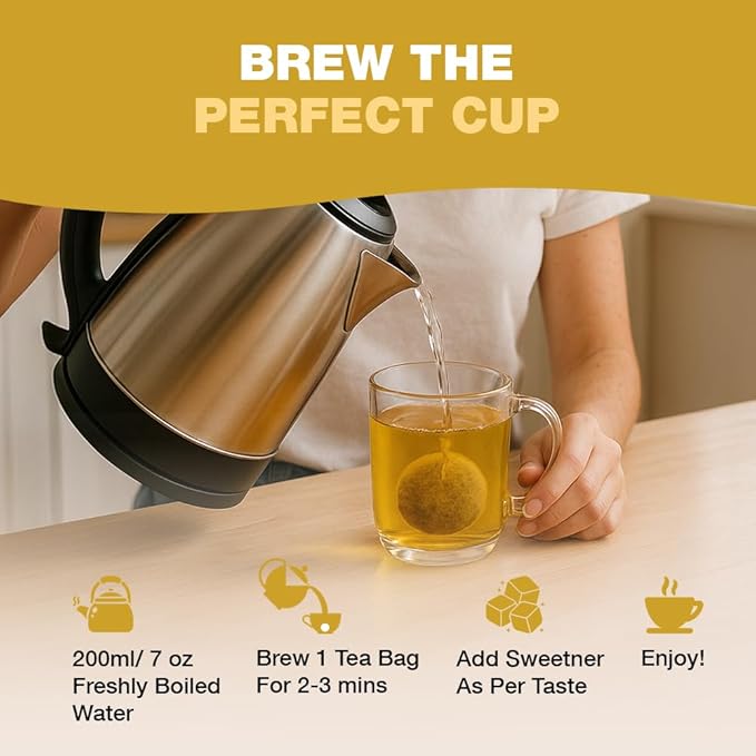 HANDPICK, Ginger Tea Bags (100 Herbal Tea Bags), Authentic Indian Origin, Caffeine Free & 100% Pure Ginger Root |Soothing & Spicy Blend | Round Eco Conscious Teabags