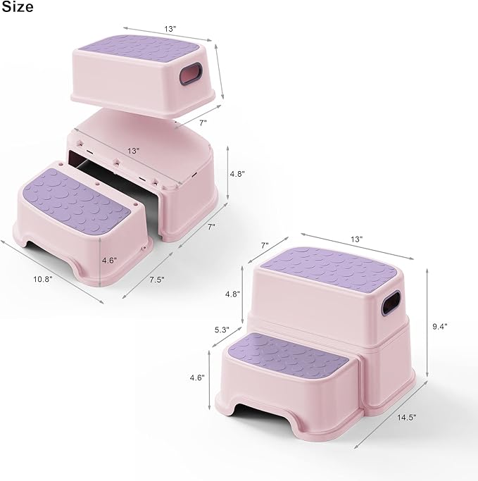 Toddler Step Stool for Kids - Non-Slip 2 Step Stool for Potty Training & Bathroom Sink, Dual Height 9.5", Sturdy Safety Nursery Stool for Kitchen & Toilet (Includes 2 Ducks)