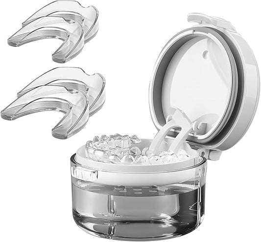 4 Pack Moldable Mouth Guard for Teeth Grinding at Night with Denture Bath Box for Adults Kids, Mouthguards for Grinding Teeth Dental Guard for Clenching Teeth, Sport Athletic, Whitening Tray