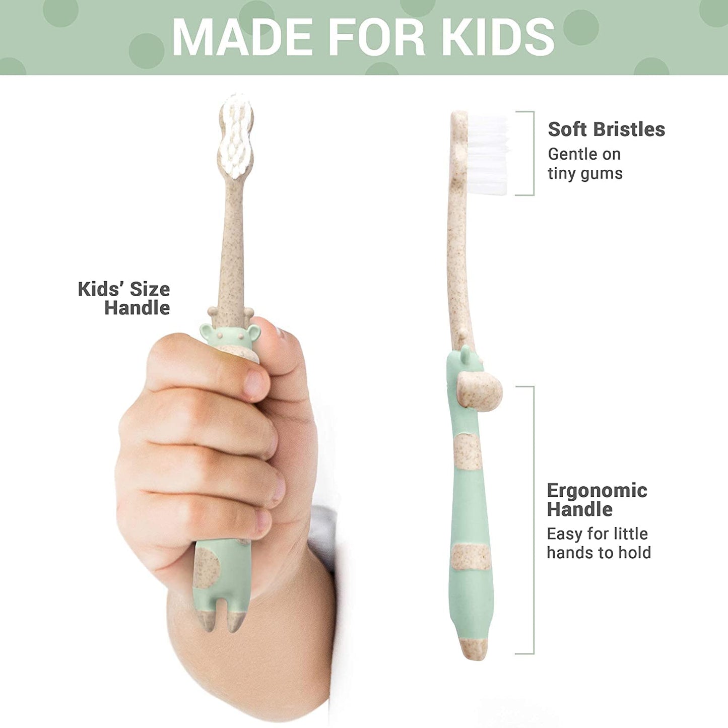 ROARex Vegan Eco Friendly All Natural Kids Toothbrush Made from Plants – Sweet Baby Giraffe | 100% Biodegradable and Compostable | 1% for The Planet Product