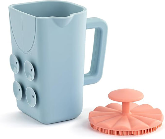 DEMDACO Love to Play Collection Baby Bath Rinse Cup and Silicone Scalp Scrubber Set - Gentle Hair Washing Aid for Infants & Toddlers Soft Silicone Kids' Brush & Ergonomic Rinse Pitcher, Pink