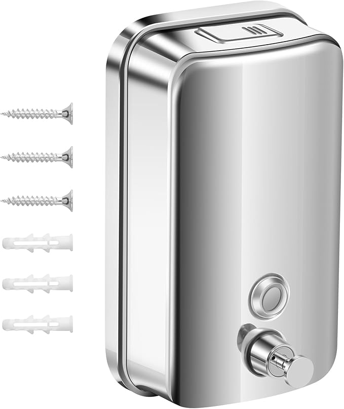 1000ml Commercial Soap Dispenser Wall Mount, Stainless Steel Hand Soap Dispenser for Bathrooms, Refillable Hand Sanitizer Dispenser for Home, Hotels, Restaurants, Hospitals (Silver)