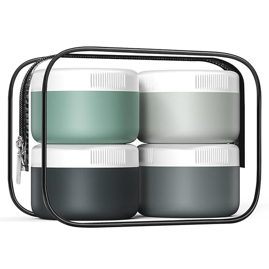 Travel Containers for Toiletries, Silicone Cream Jars BPA-Free, Leak-proof 2oz Travel Size Containers, Portable Size Silicone Jars with Lid for Cosmetic Face Hand Body Cream (4 Pack)