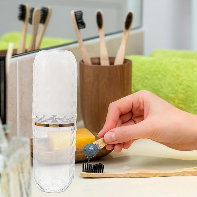 CLISPEED Travel Toothbrush Cup, Portable Toothbrush Holder with Cover for Bathroom Camping Hotel School Business Trip