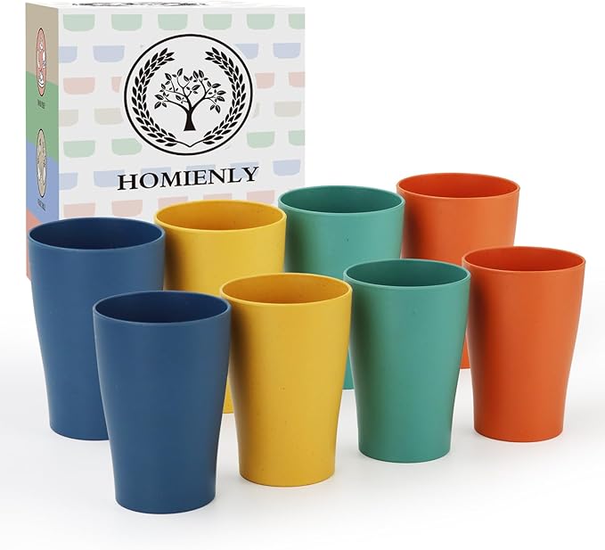 Homienly Wheat Straw Cups Small Plastic Cups Set of 8 Unbreakable Drinking Cup for Kids Reusable Dishwasher Safe Water Glasses Unbreakable Cup for Kitchen, Party, Outdoor (8 OZ, Small Size)