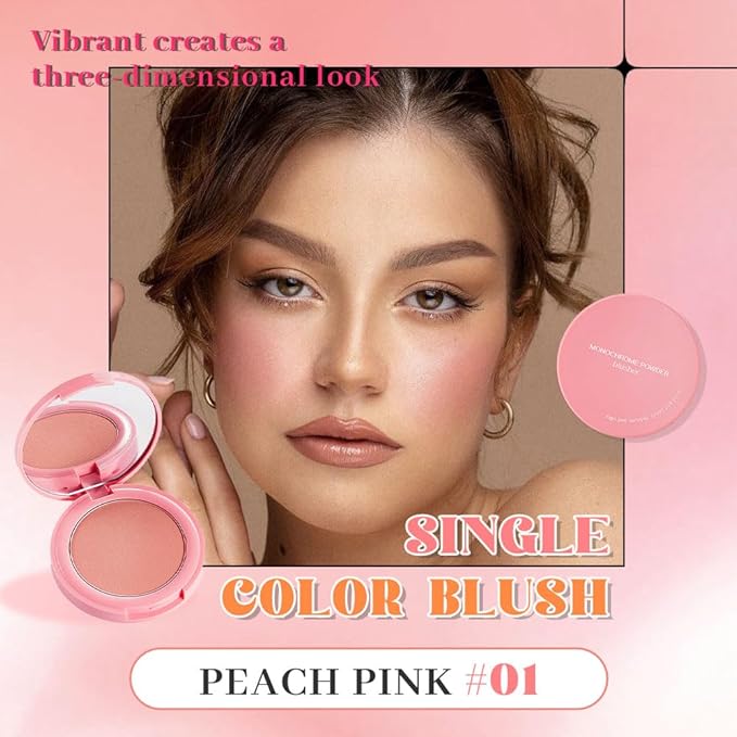 Peach Pink Powder Matte Blush with Mirror – Lightweight Smooth Blendable Baked Blush, Fade & Transfer-Resistant, Natural Matte Finish, Vegan & Cruelty Free, Perfect Makeup Gift for Women #01