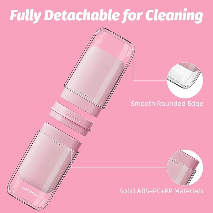 Toothbrush Cup Travel Case, Portable Toothbrush Travel Container Separates into 4 Cups, Tooth Brush Holders with Cover, Toothpaste Storage for Camping, Business Trip, School (Pink)