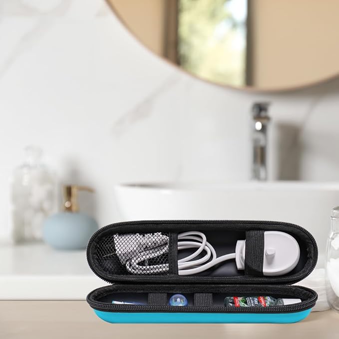 Nincha Electric Toothbrush Travel Case Compatible with Oral-B/Philips Sonicare/Colgate/Reach, and Most Electric Toothbrush, Includes 2 Universal Toothbrush Covers (Blue Case + Blue Covers)