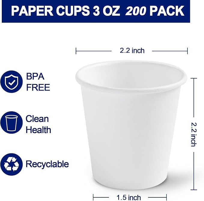 100 Pack 3 oz Paper Cups White, Small Mouthwash Cups 3 OZ, Mini Disposable Bathroom Cups, Paper Cups 3 Ounce for Bathroom, Supermarket, Birthday Party, Travel, Events, Picnic, BBQ