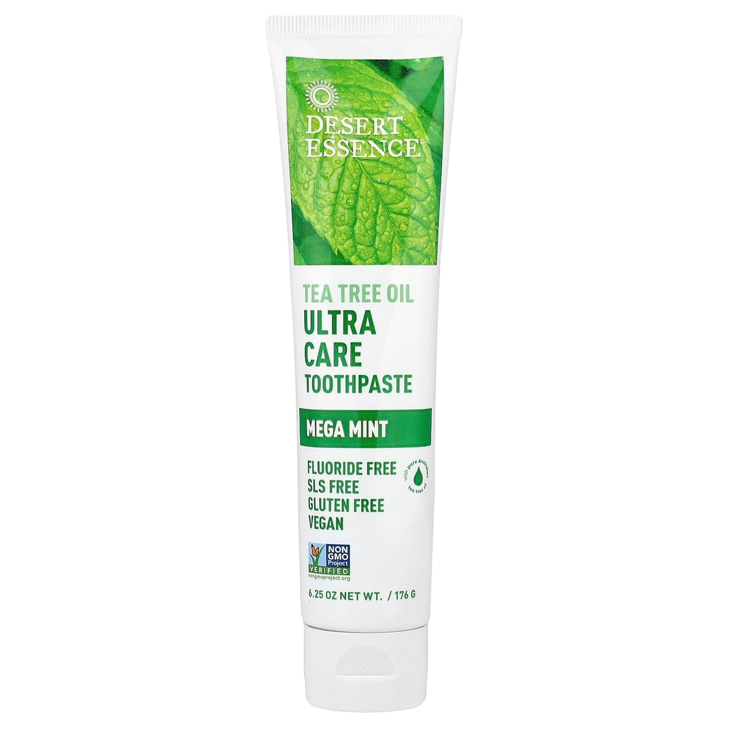 Desert Essence Natural Tea Tree Oil Ultra Care Toothpaste - Mega Mint - 6.25 Oz - Helps Soothe Gums & Reduce Plaque - Freshens Breath & Cleans Teeth - Oral Care - Defends Against Sugar Acids