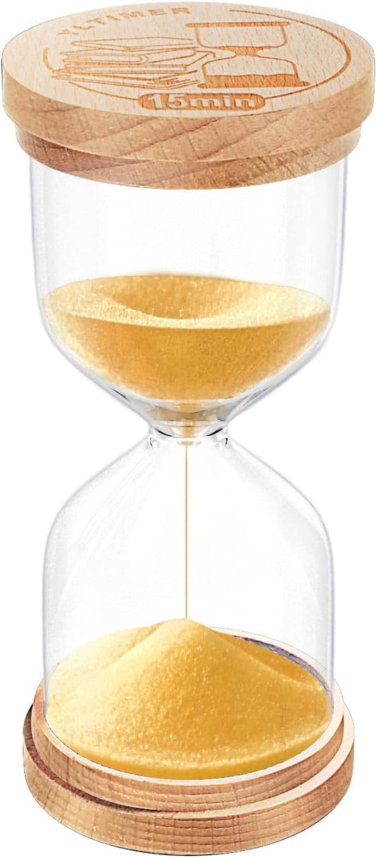 Sand Timer 15 Minute, Beech Wooden Sand Clock, Small Hourglass Hour Glass,Reloj De Arena,Gold Sandglass 15 Min for Classroom, Game,Kitchen, Decor,Desk (Gold)