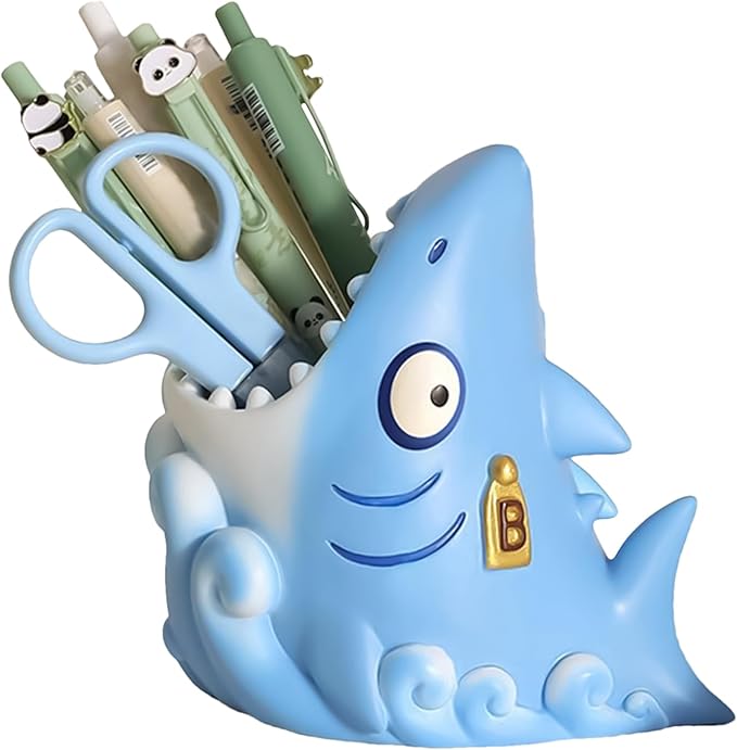 Bathroom Shark Accessories | Cute Resin Toothbrush Holder | Compact Bathroom Storage Organizer | for Kids Boys Girls Adults Home Sink Countertop Kitchen Washroom Decoration