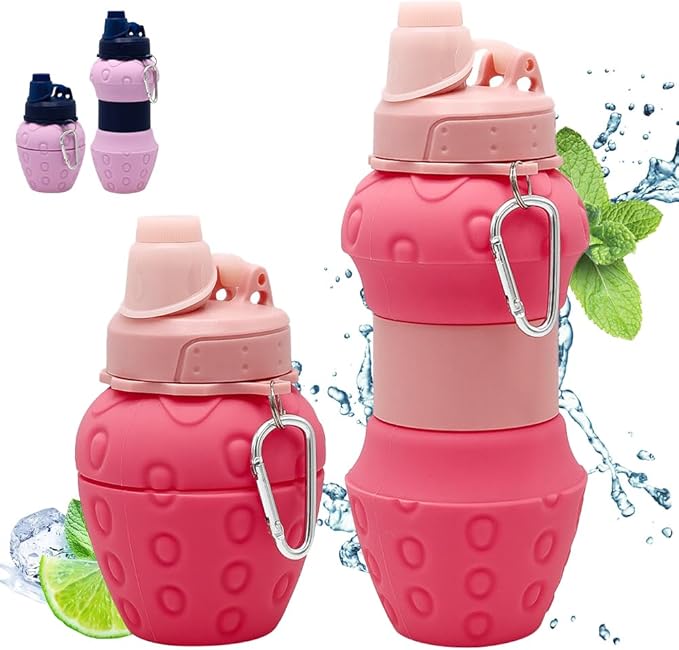 Silicone Collapsible Water Bottle - 16oz Leakproof BPA-Free Portable Sports Cup, for Outdoor Hiking Gym Travel