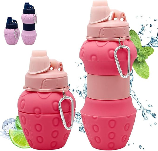 Silicone Collapsible Water Bottle - 16oz Leakproof BPA-Free Portable Sports Cup, for Outdoor Hiking Gym Travel