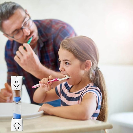 2 Minute Toothbrush Sand Timer for Kids, Small Blue and Red Smiley Acrylic Hourglass Sand Clock Set, Plastic Glass Mini Sandglass for Classroom Games Kitchen (Pack of 2)