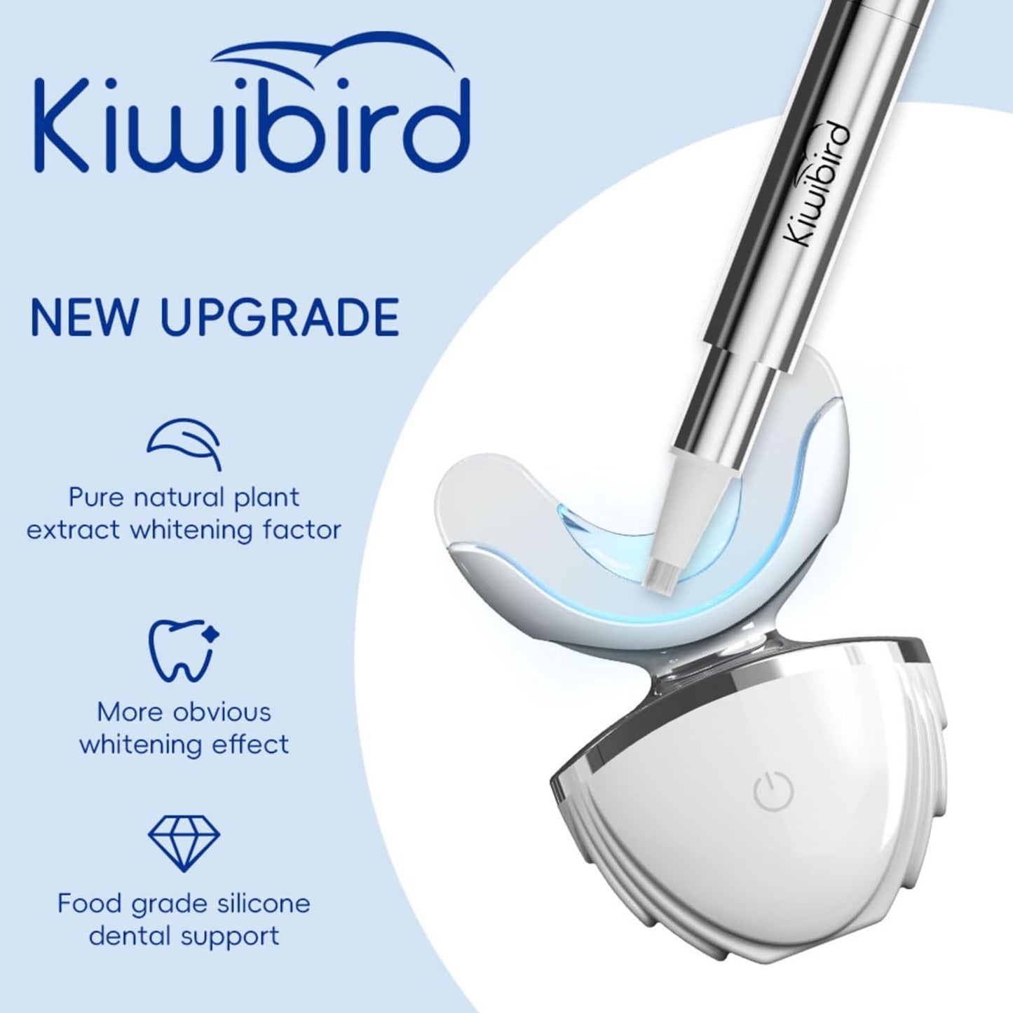 KIWIBIRD Teeth Whitening Kit for Sensitive Teeth – 3 Gel Pens, LED Light with Wireless Charging Case, IPX7 Waterproof, Enamel-Safe at-Home Dental Care Tool