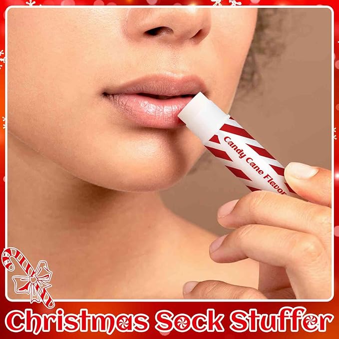 25 Pack Christmas Lip Balms Bulk Christmas Candy Peppermint Cane Scented Holiday Flavor Lip Balm Gifts Xmas Party Gifts Bulk Xmas Items Stocking Stuffers for Women Men Staff Employee (Candy)