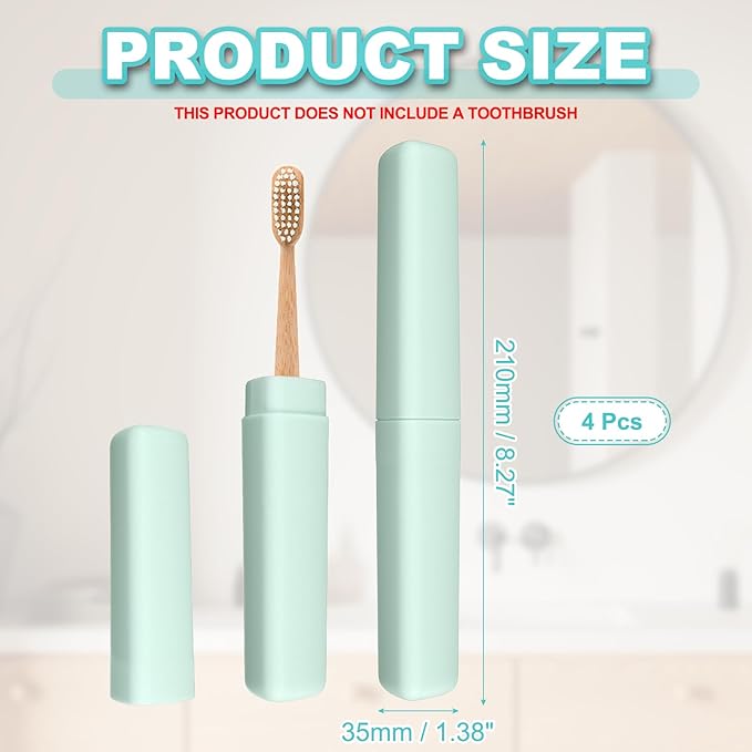 uxcell 4Pcs Travel Toothbrush Case, 8.27 x 1.38 Portable Travel Toothbrush Holder, Plastic Toothpaste Container for Bathroom, Gym, Business Trip, Camping, Green