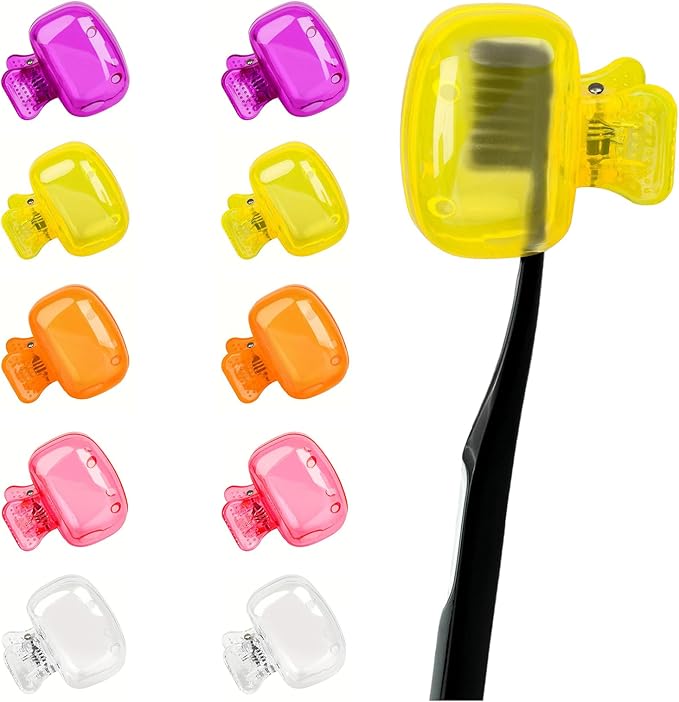 Zoyiancy 10pcs Toothbrush Cover, Toothbrush Protector Case, Travel Tooth Brush Head Pod Case, Toothbrush Cap Plastic Clip for Household Bathroom School (Pink, Purple, Orange, Yellow, Clear)