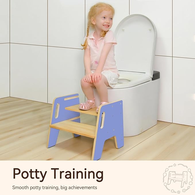 Wingyz Toddler Step Stool with Handles, Wooden Kids Step stools, Durable 3-Level Height Adjustable Stepstool for Bathroom Sink, Kitchen, Bedroom,Potty Training