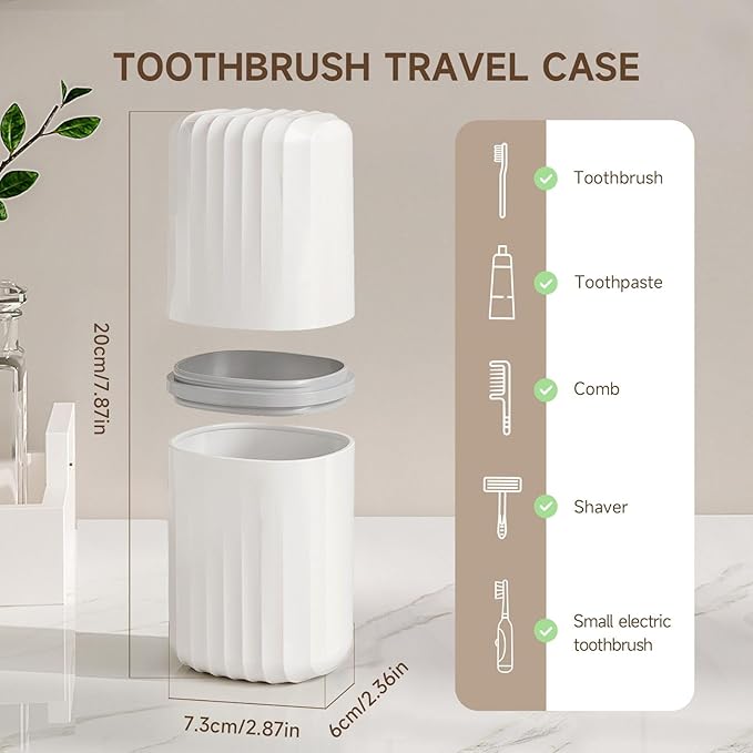 Toothbrush Travel Case, 2 in 1 Toothbrush Holder and Rinse Cup, Large Capacity Toothbrush Cup with Cover, Portable Travel Toothbrush Holder for Traveling, Camping, Trip - 1Pcs - White