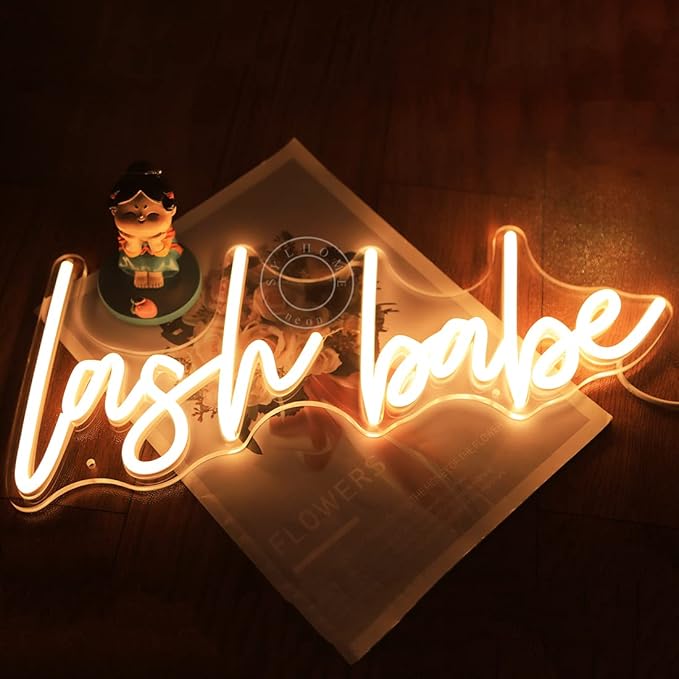SYLHOME Lash Babe Neon Light Sign Lashes Beauty Salon Gorgeous Lady Girls Bedroom Wall Decor Sign Eyelash for Party Birthday Decoration USB 5V 15.8"X6.5" Warm White