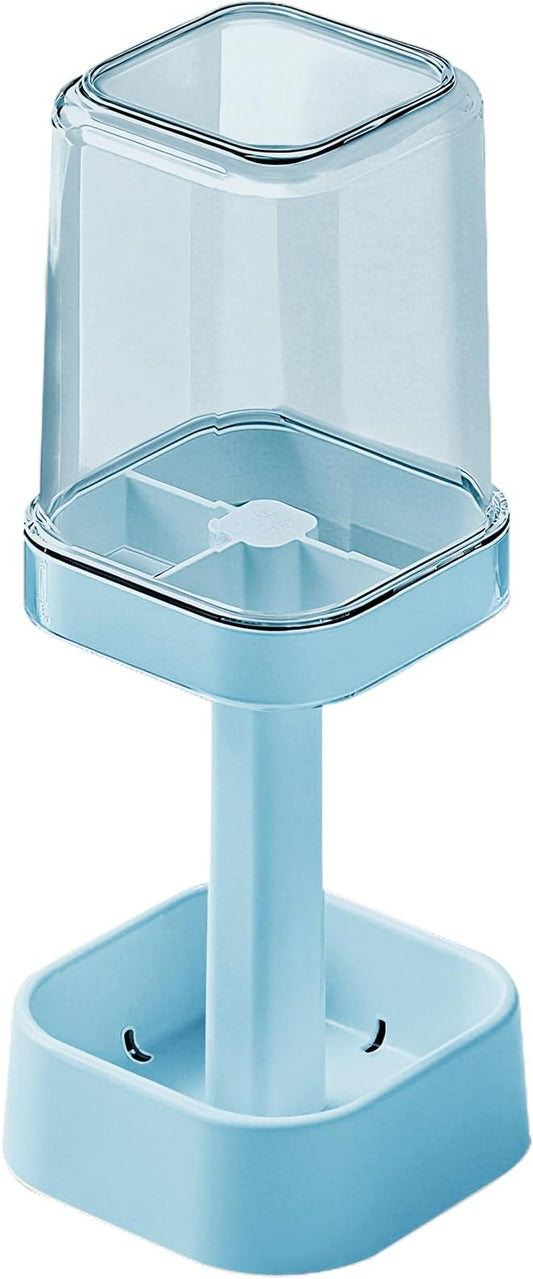 Toothbrush Holder with Cup/Cover, 3 Slots Toothpaste Holder Stand for Bathroom Countertop Plastic Storage Organizer for Toothbrushes, Electric Toothbrushes (Blue)