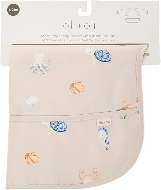 Ali+Oli Smock Bibs for Babies, BPA-Free Oeko-Tex Certified, Waterproof Baby Smock, Machine Washable, Toddlers Ages 6m+