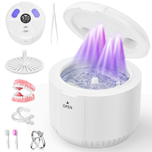 Ultrasonic Retainer Cleaner Machine, 45kHz Dental Cleaning Pod for Dentures, Aligners, Mouth Guards, Night Guards, Jewelry, Toothbrush, 5/10/15-Minute Timer, 200ML