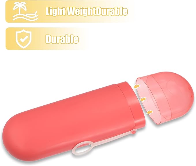 VOCOSTE 1 Pcs, Portable Toothbrush Case with Hook, Plastic, Traveling Toothbrush Holders Case, Travel Business, Red, 8.07"x2.36"x1.38"