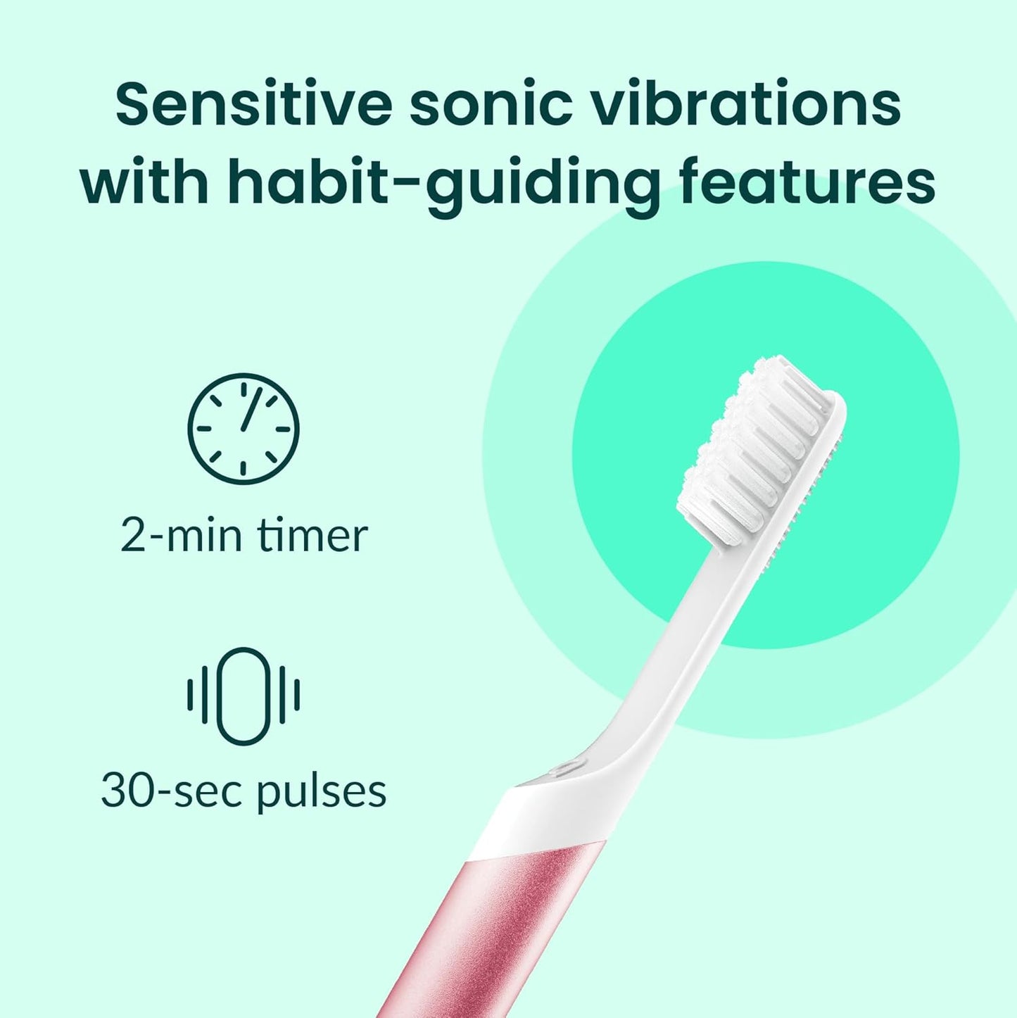 Quip Metal Sonic Electric Toothbrush for Adults - Time Travel & Soft Bristles with Travel Case & Replacement Brush Head - 3 Month Battery Life - Pink