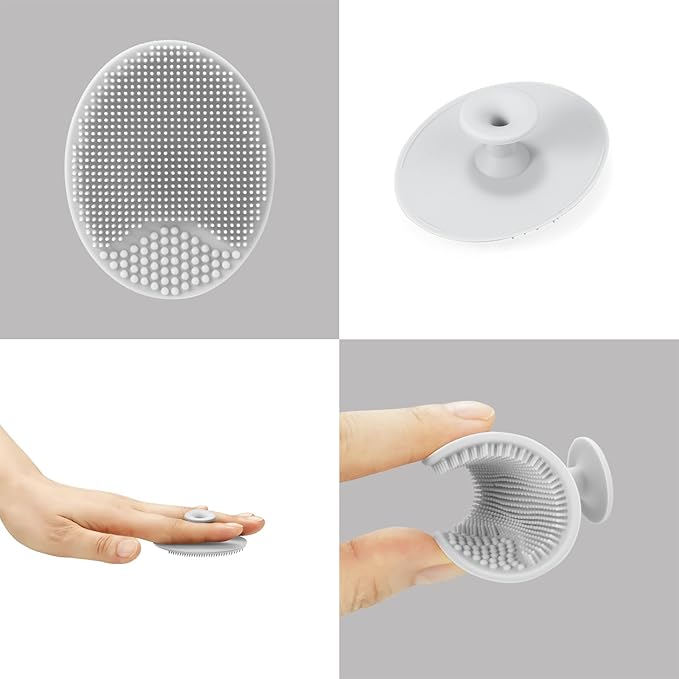 PandaEar Baby Bath Rinse Cup, Silicone Baby Shampoo Rinser with 2 Pack Cradle Cap Brush for Kids Toddler Body Washing (Grey)