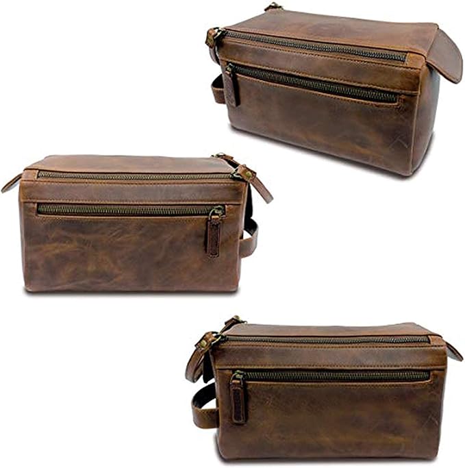 Men's Toiletry Bag, Travel Toiletry Bag for Men, Large Leather Dope Kit for Men, Shaving Bag for Travel Accessories, LargeMens Toiletries Bathroom Organizer, Shaving kit, Dopp kit(Brown)