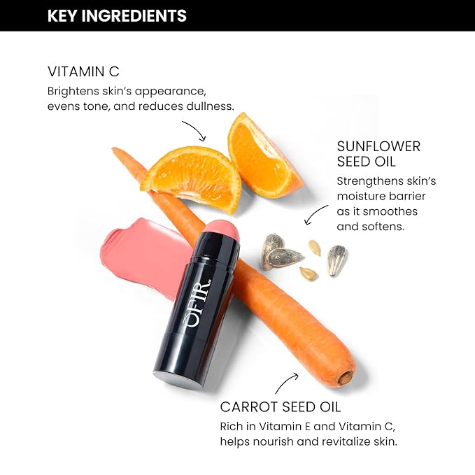OFIR Cheek Tones Vitamin C Blush Stick | Buildable, Hydrating, Lightweight, Vegan Cream Blush Stick | Non-Transfer, Radiant Finish, Skin-Loving Formula | Dragonfruit - Deep Magenta | 0.21 oz
